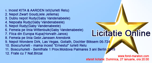 Licitatie online porumbei 20-27 Ianuarie 2019